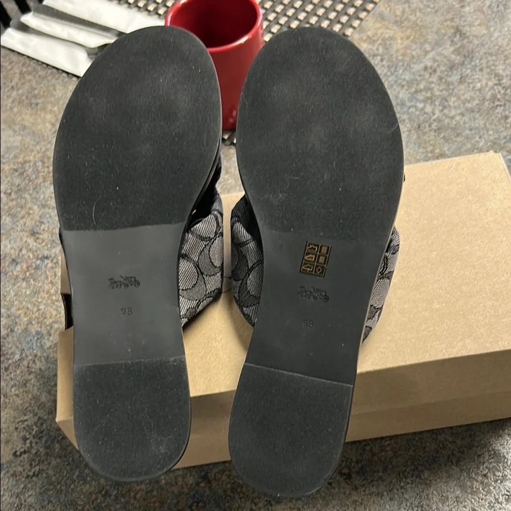 Coach Black/Gray Monogram Slide Sandals